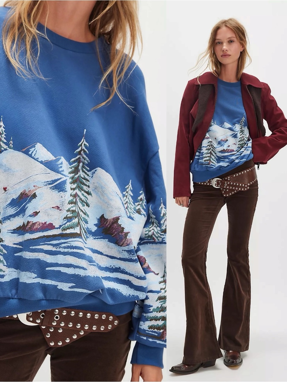 Free People Daydreamer Alpine Ski Sweatshirt Pullover XL NWT Winter Christmas
